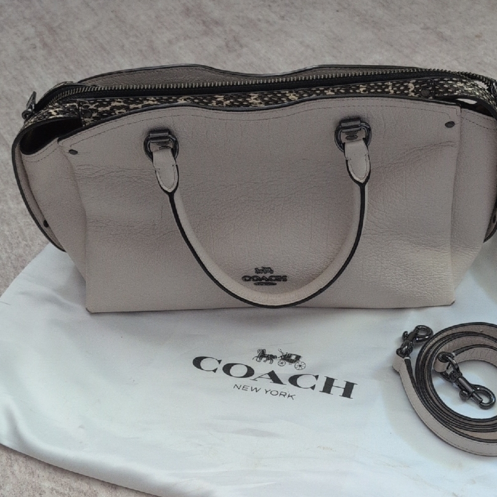 Coach Cream Leather Satchel with Black Accents
